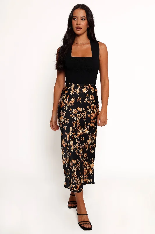 Kenna Satin Midi Skirt - Midnight Glow cashmere skirt rich