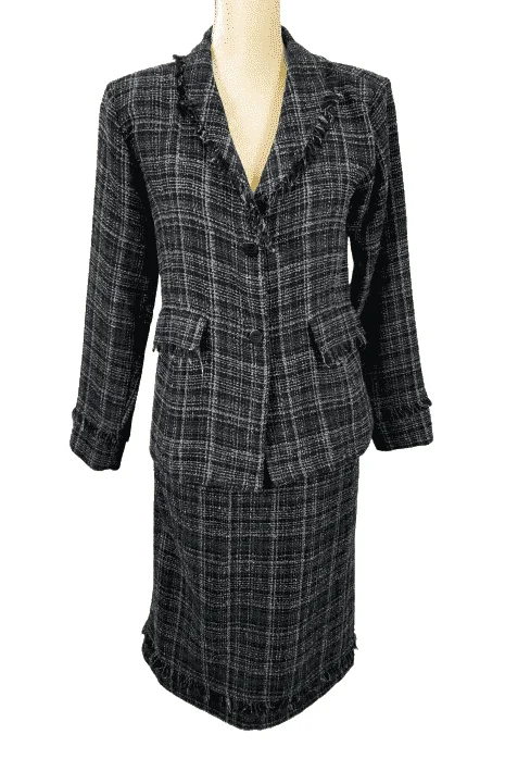 Robert Louis women's black and white 2pc skirt suit size S cashmere skirt fine