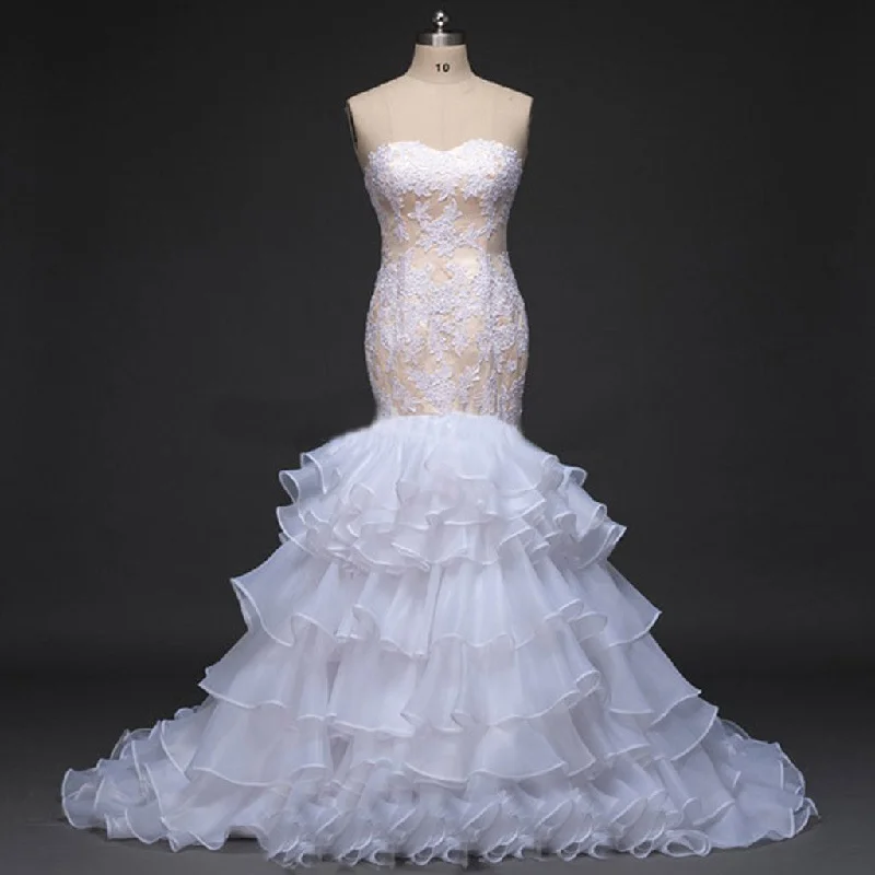 Sweetheart White lace Sexy Mermaid Chiffon Wedding Party Dresses, Vantage Bridal Gown, WD0026 Tunics Party sparkling