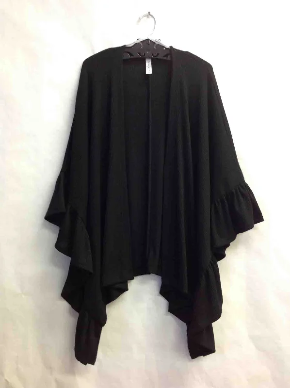 LS Solid Open Cardigan Black Glossy Satin Silk