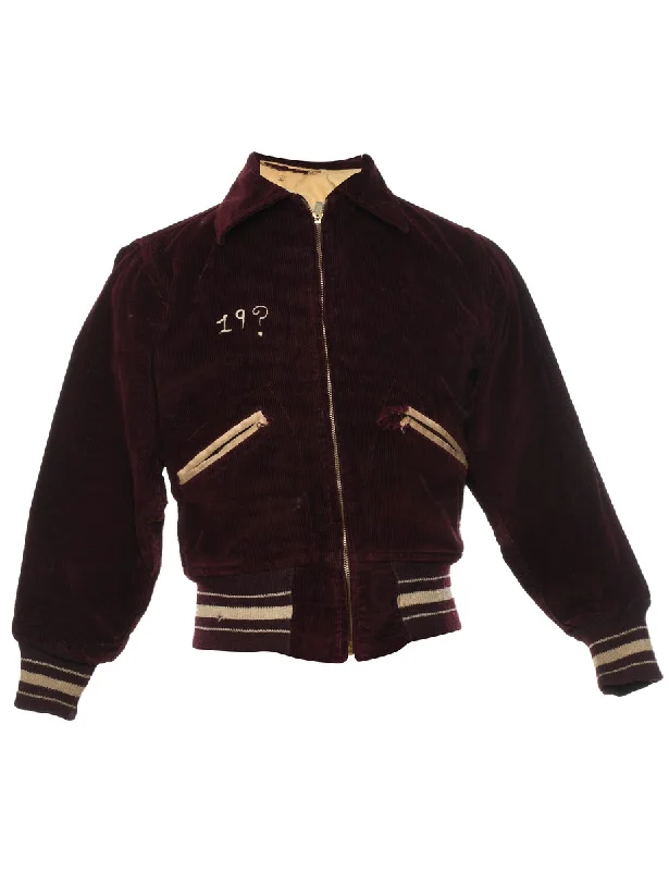 Brown Corduroy Vintage Varsity Jacket - M Striped Jacket Polka Dot Jacket Floral Jacket