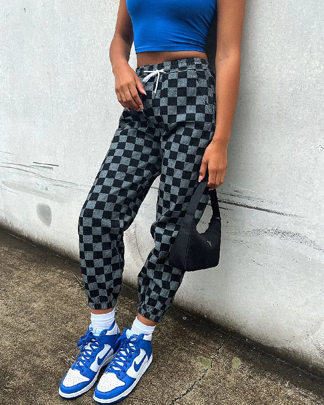 XXIII Ashe Checkered Pants Black Casual Wide Pants