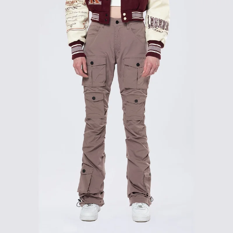 High Rise Stacked Utility Pants - Smokey Mauve Comfy Zip-Up Pants