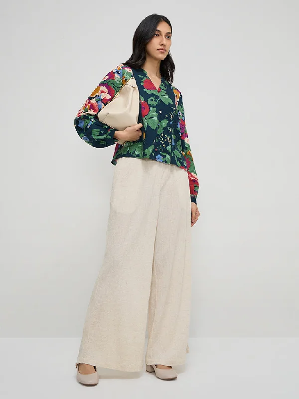 LOV Off-White Crinkle-Textured High-Rise Cotton-Blend Pants Casual Sweatpants Style