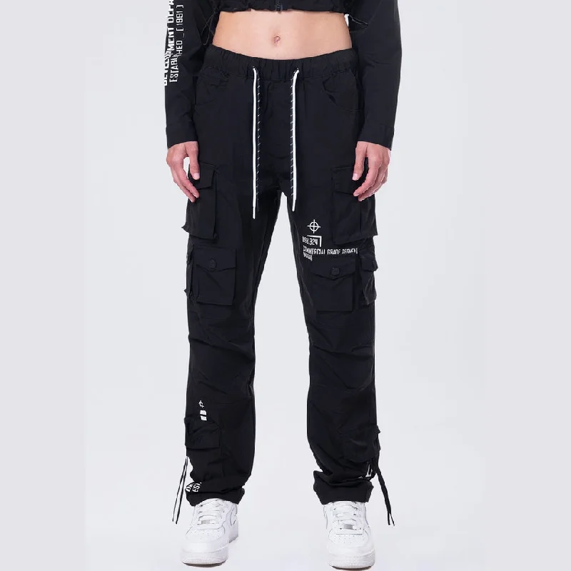 Relaxed Utility Slouched Pants - Black Trendy Wide-Legged Trousers