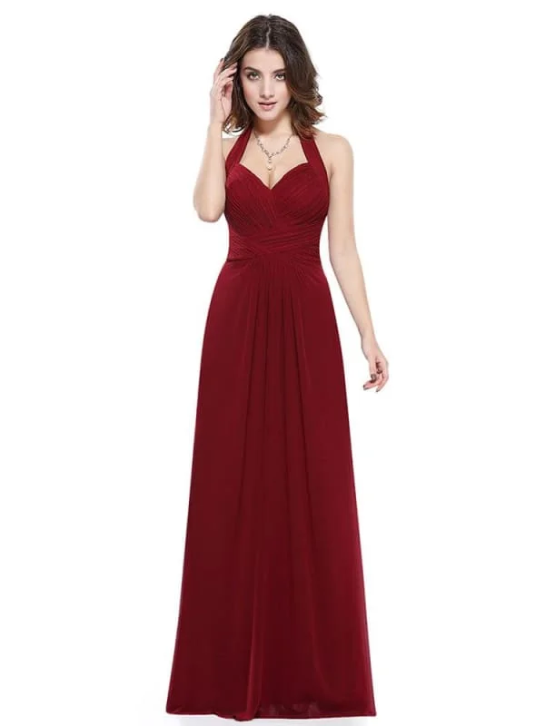 Long Evening Dress Burgundy Halter Party Dress Chiffon Sweetheart Draping A Line Maxi Evening Gown Wedding Guest Dress Tunics Formal black
