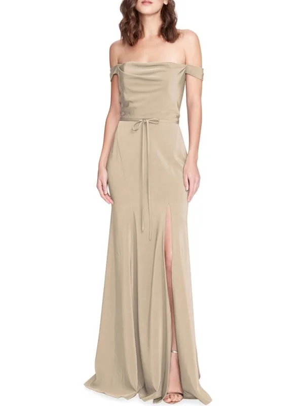 Champagne Evening Dress Sheath Bateau Neck Backless Floor-Length Pleated Chiffon Formal Party Dresses Tunics Running lightweight
