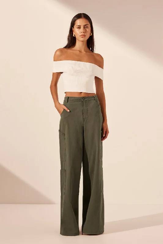ARIANA WIDE LEG CARGO PANT - KHAKI Relaxed Fit Trousers