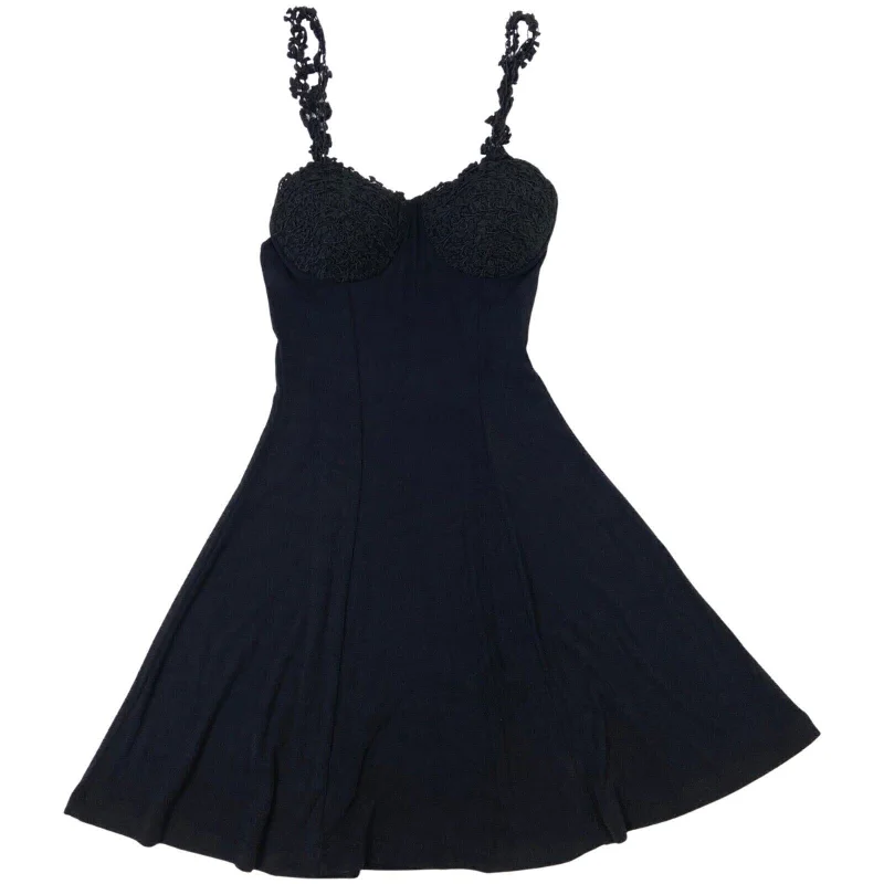 Vintage 90s Black Body-Con Skater Party Dress 6 XS Boatneck Modish Everyday