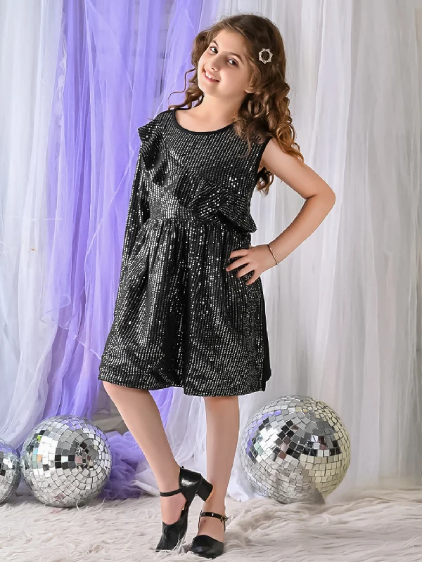 Sequin One Sleeve Fit n Flare Party Dress Tunics Sophisticated sleek
