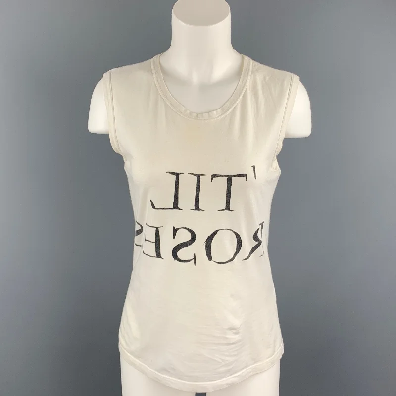 ANN DEMEULEMEESTER Size 6 White Graphic Cotton Tank Top open back tank