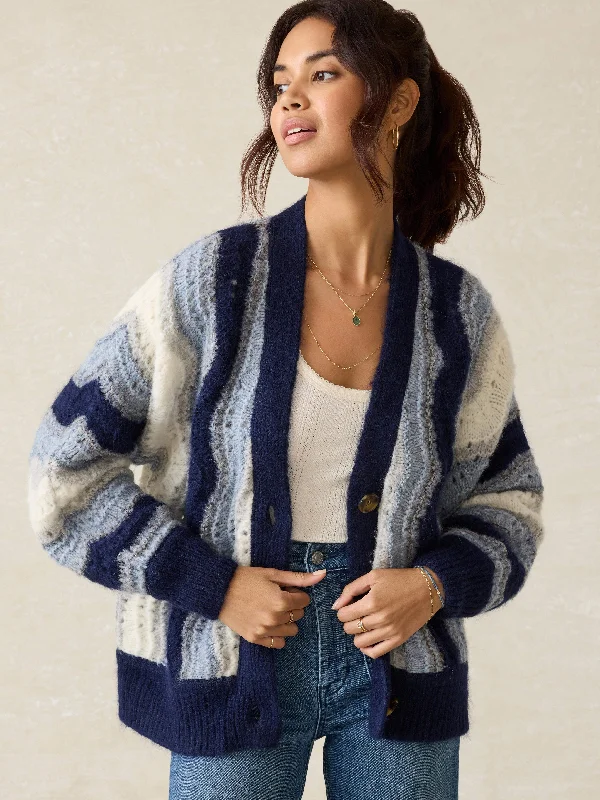 Freeride Cardigan - Indigo Waves Cotton Fabric Linen Fabric Terry Fabric
