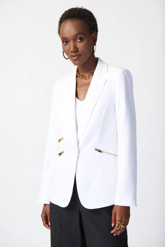 Joseph Ribkoff Vanilla Single-Button Zip Pockets Blazer Jacket 234929S24 Herringbone Jacket Checkered Jacket Solid Jacket