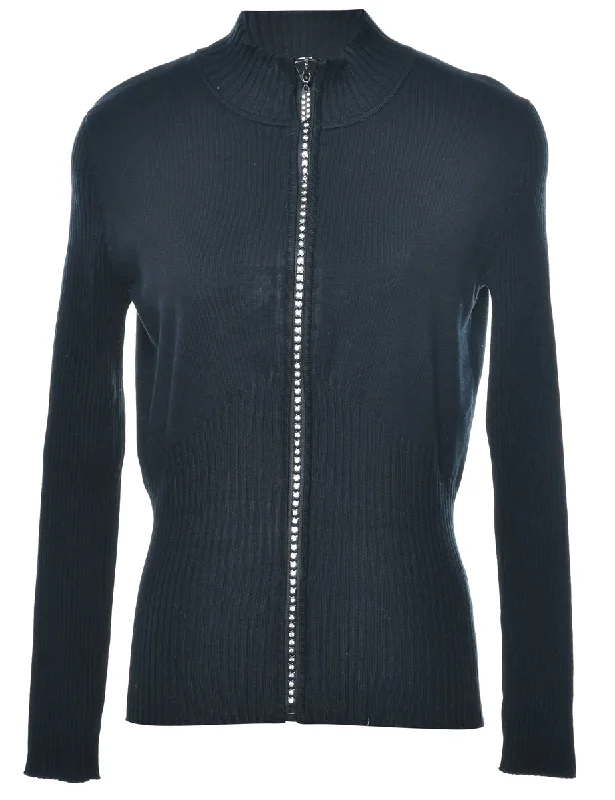 Black Cardigan - S Cashmere Blend Cotton Blend Poly Blend