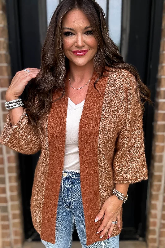 Fall Is In The Air Rust Colorblock Cardigan Polka Dot Checkered Tartan