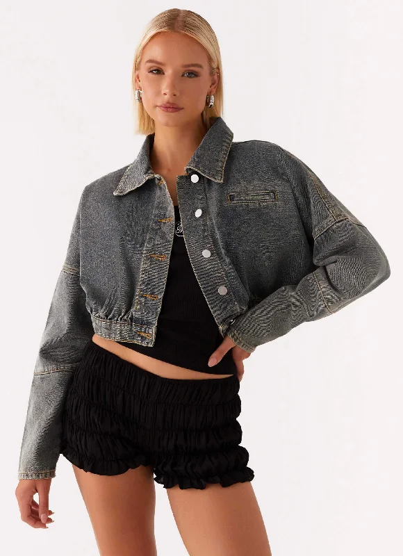 Lilith Boxy Denim Jacket - Vintage Wash Rayon Fabric Velvet Fabric Corduroy Fabric