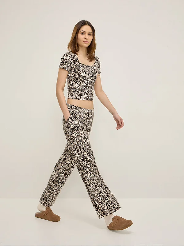 Superstar Black Animal Printed High-Rise Cotton-Blend Pants Soft Stretch Pants