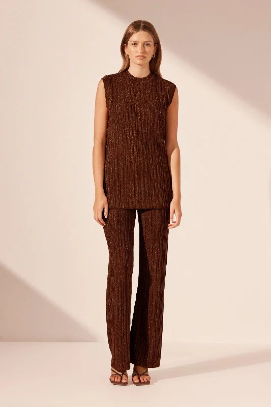 KAMARI STRAIGHT LEG PANT - BRANDY BROWN Chic Checkered Pants