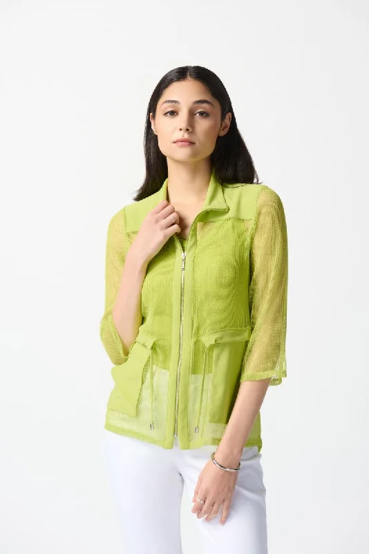 Joseph Ribkoff Key Lime Mesh Zip Front Drawstring Waist Jacket 242102 Wool Jacket Cashmere Jacket Tweed Jacket