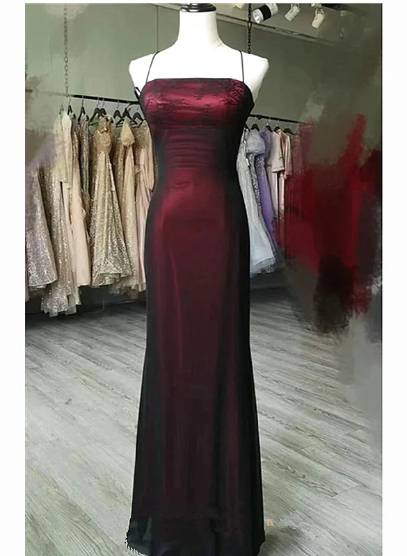 Black and Red Square Neckline Party Dress, Black and Red Long Evening Dress Tunics Yoga stretchy