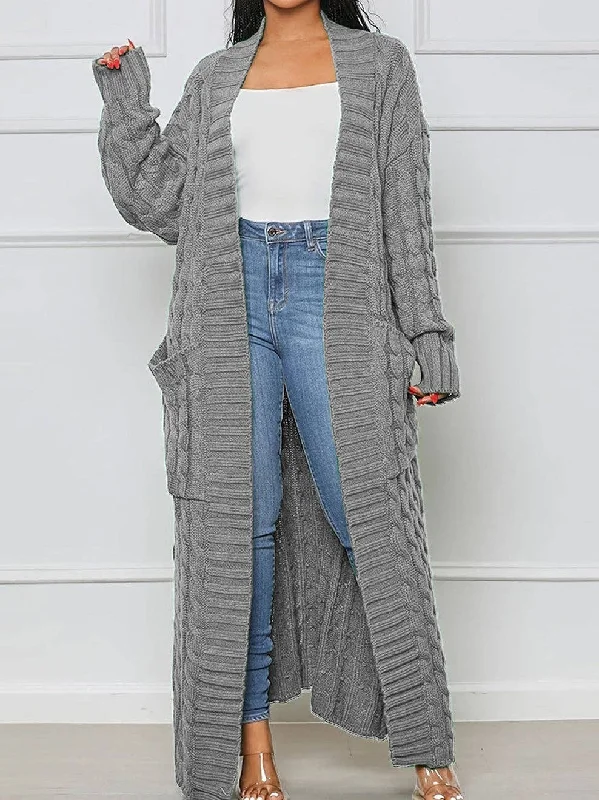Ladies Solid Color Open Front Long Cardigan Cashmere Blend Cotton Blend Poly Blend