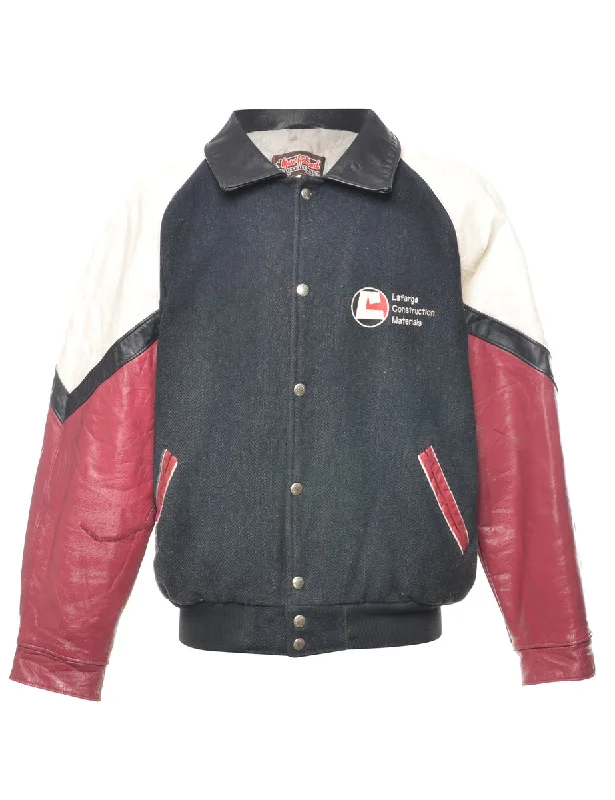 Black, Maroon & Cream Colour Block Varsity Jacket - L Insulated Jacket Fitted Jacket Loose Jacket