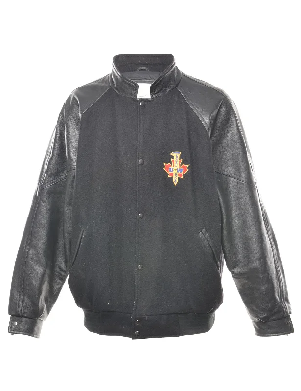 Black Embroidered Canada Varsity Jacket - XL Cotton Jacket Linen Jacket Terry Jacket