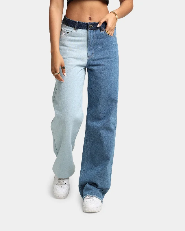 Karl Kani Women's OG Block Denim Wide Leg Pants Blue Comfortable Jogging Pants