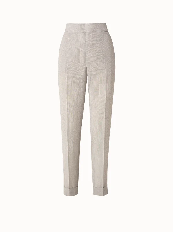 Tapered Viscose Crêpe Microstripe Pants Chic Black Leggings