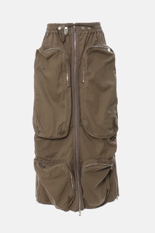 Zip Up Midi Skirt with Cargo Pockets corduroy skirt durable