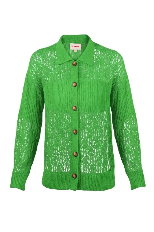 GREEN ARAÑITA COLLARED CARDIGAN Thin Thick Dense