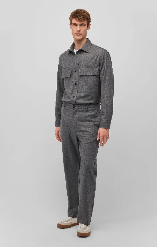 STRAIGHT LEG PANTS IN DARK GREY MELANGE Formal Linen Trousers