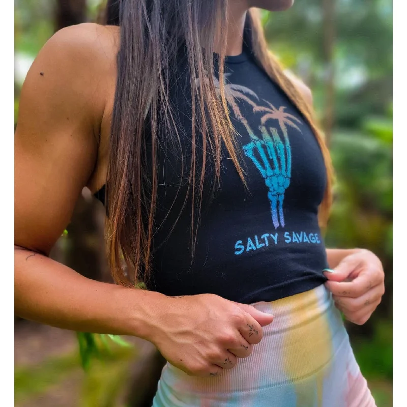 Salty Savage Ladies "Rock On" High Neck Cropped Tank pastel tank top