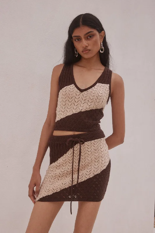 JULIE MINI SKIRT - SAND/CHOCOLATE lace skirt feminine
