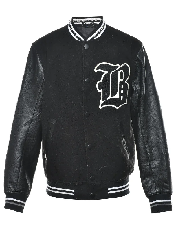 Black & White Letterman Team Jacket - M Front Pockets Side Pockets Patch Pockets