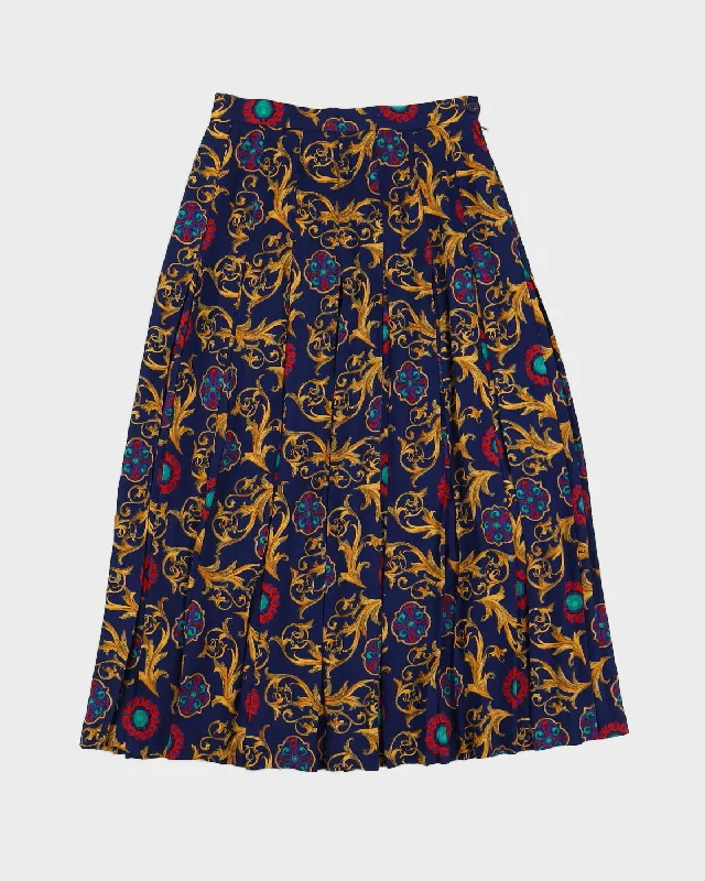Vintage 80s Country Sophisticates By Pendleton Navy & Gold Printed Midi Skirt - XS mini skirt trendy