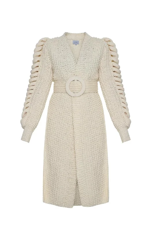 BELTED CARDIGAN WITH KNIT SLEEVES Fleece Fabric Down Fabric Feather Fabric