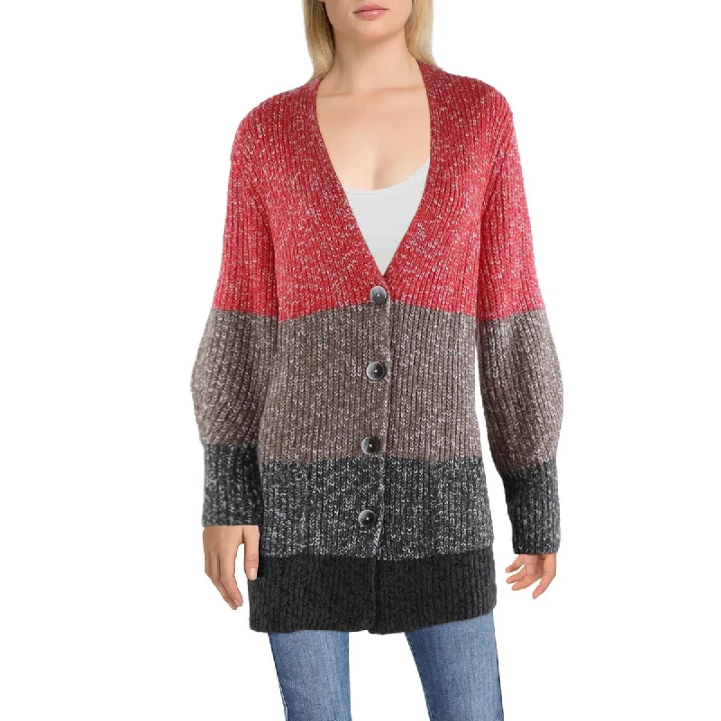 Nic + Zoe Womens Colorblock Button-Down Cardigan Sweater Terry Terry Cloth Terry Knit