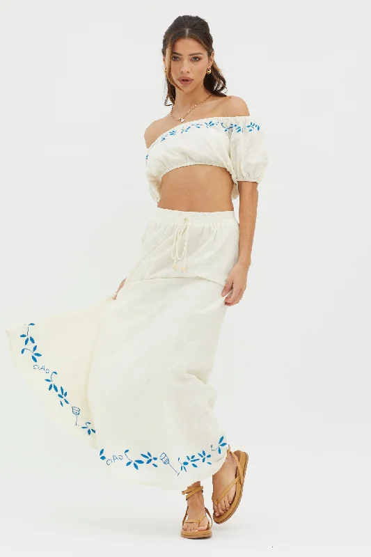 Ritual Embroidered Hem Midi Skirt Beige wool skirt warm