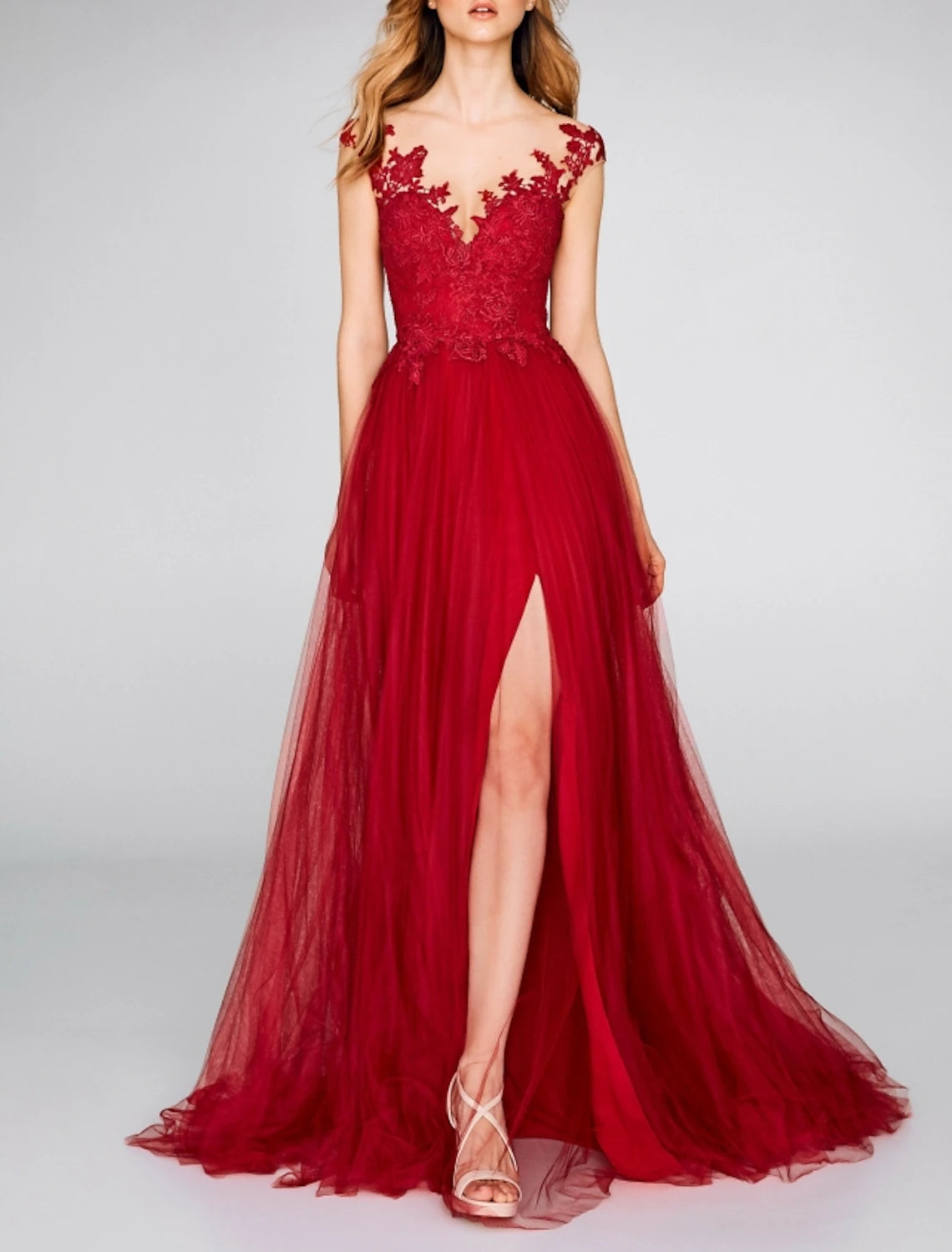 A-Line Evening Gown Party Dress Sexy Dress Engagement Prom Court Train Sleeveless V Neck Chiffon with Slit Appliques Tunics Velvet soft