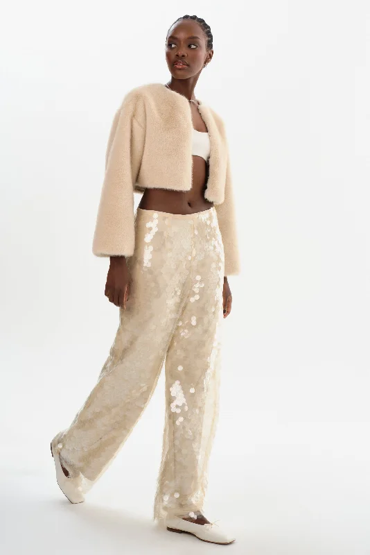 STACY | Sequin Wide Leg Pants Fashionable Tapered Leg Pants