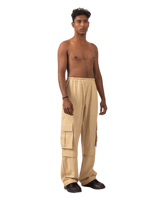 KHAKI KHADDAR CARGO PANTS Soft Stretch Trousers