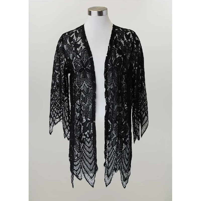 Keren Hart Women's Floral Lace Cardigan Satin Blend Silk Blend Wool Blend