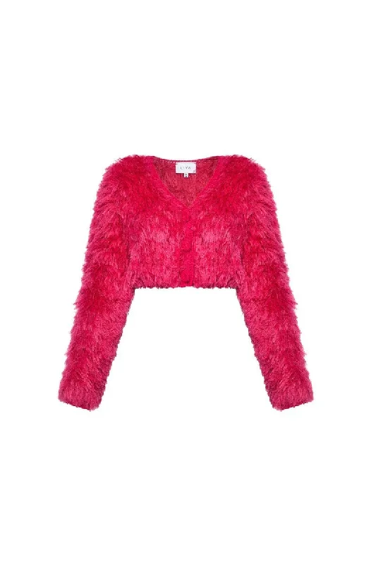 POP PINK FLUFFY CARDIGAN Hooded Caped Shawl Collar
