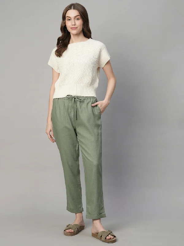 Women's Sage Linen Viscose Regular Fit Pant Elegant Trouser Pants