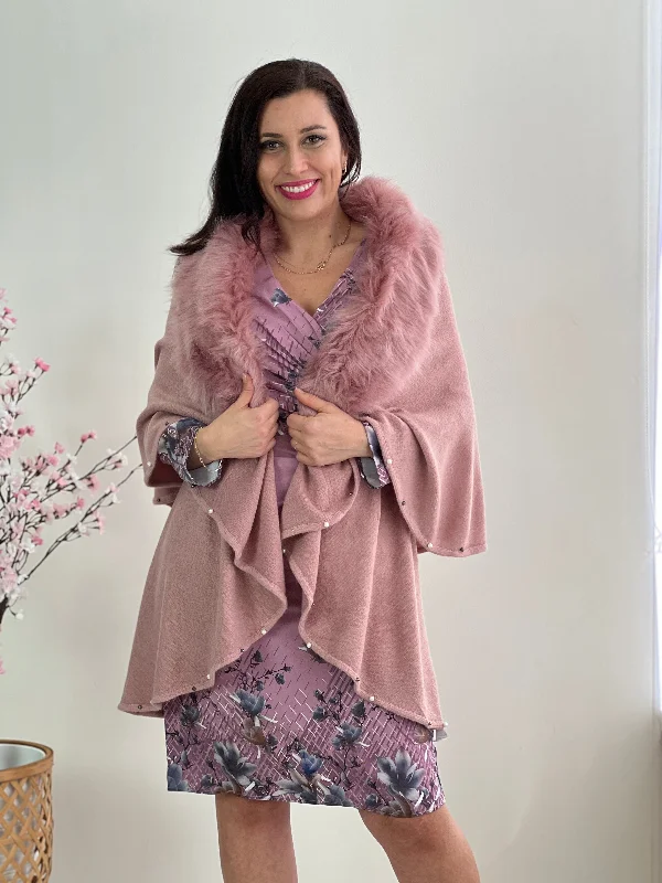 Omnia Blush Shawl Cardigan Houndstooth Herringbone Solid
