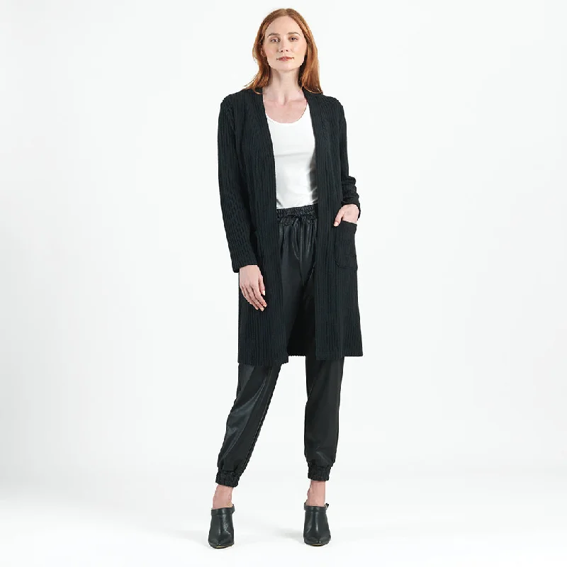 Chunky Ribbed - Modern Pocket Sweater Cardigan - Black - Final Sale! Solid Print Embellished