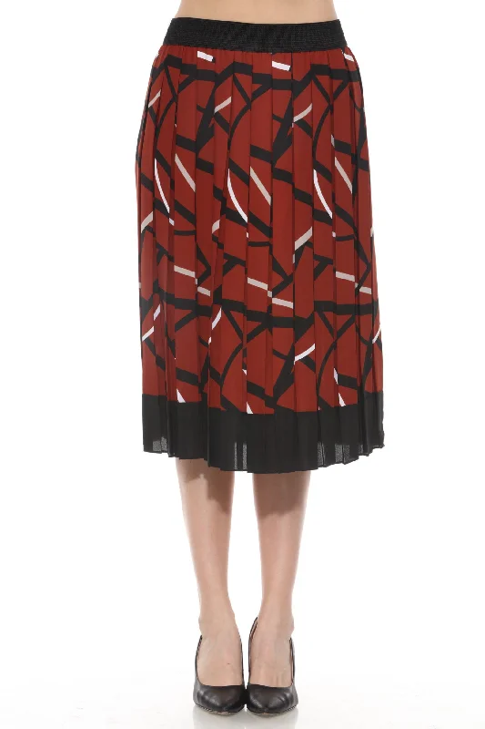Joseph Ribkoff Cinnamon/Multi Abstract Pleated Midi Skirt 243201 cashmere skirt soft