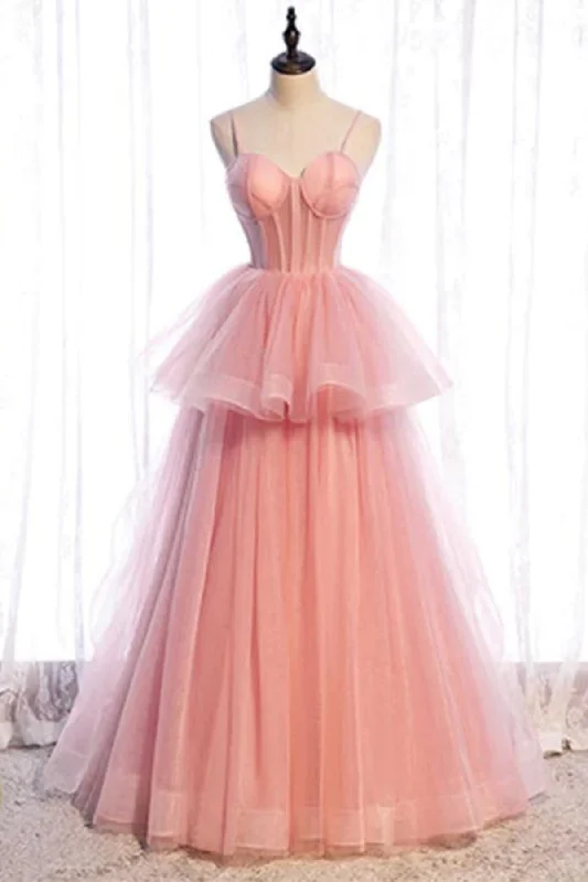 Pink Tulle Layered Long Prom Dresses, Long Pink Formal Evening Dresses, Pink Party Dress WT1448 Tunics Modern contemporary