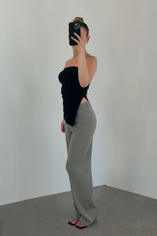 ELASTIC WAIST KNIT PANT Trendy Wide-Legged Trousers